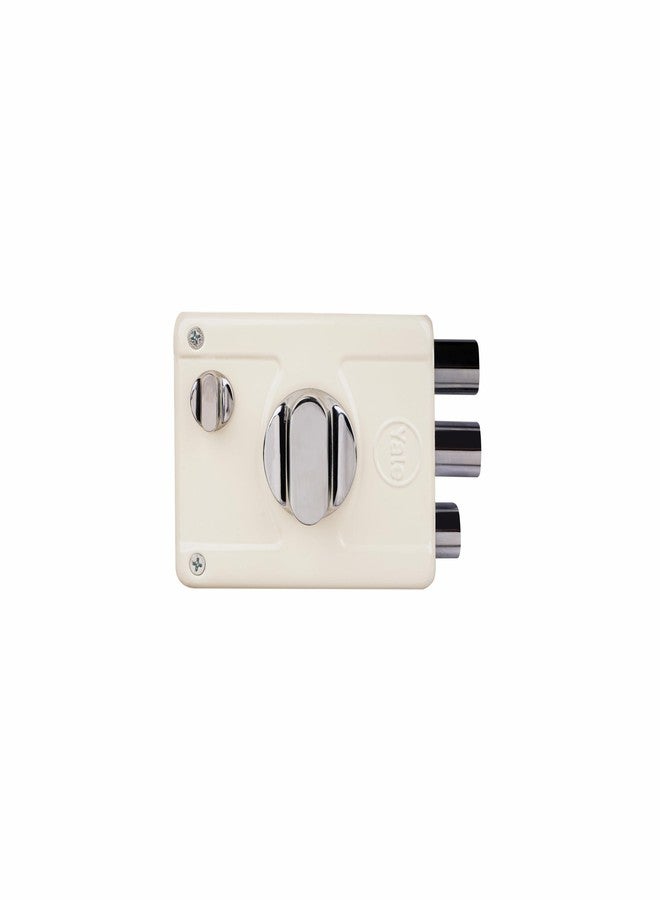 ييل قفل YALE Rim Lock، مزود بقفلين مزلاج وقفل واحد، ومقبض إبهام، وأربعة مفاتيح ذات غمازات (لون عاجي) | قفل باب رئيسي للمنزل/غرفة النوم/المكتب/الفندق (اللون: فضي) - Image 1